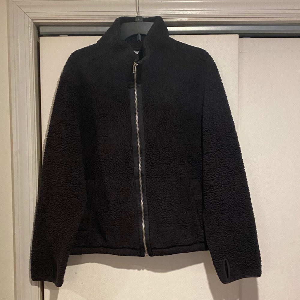 Large black teddy zip up fleece with thumb holes